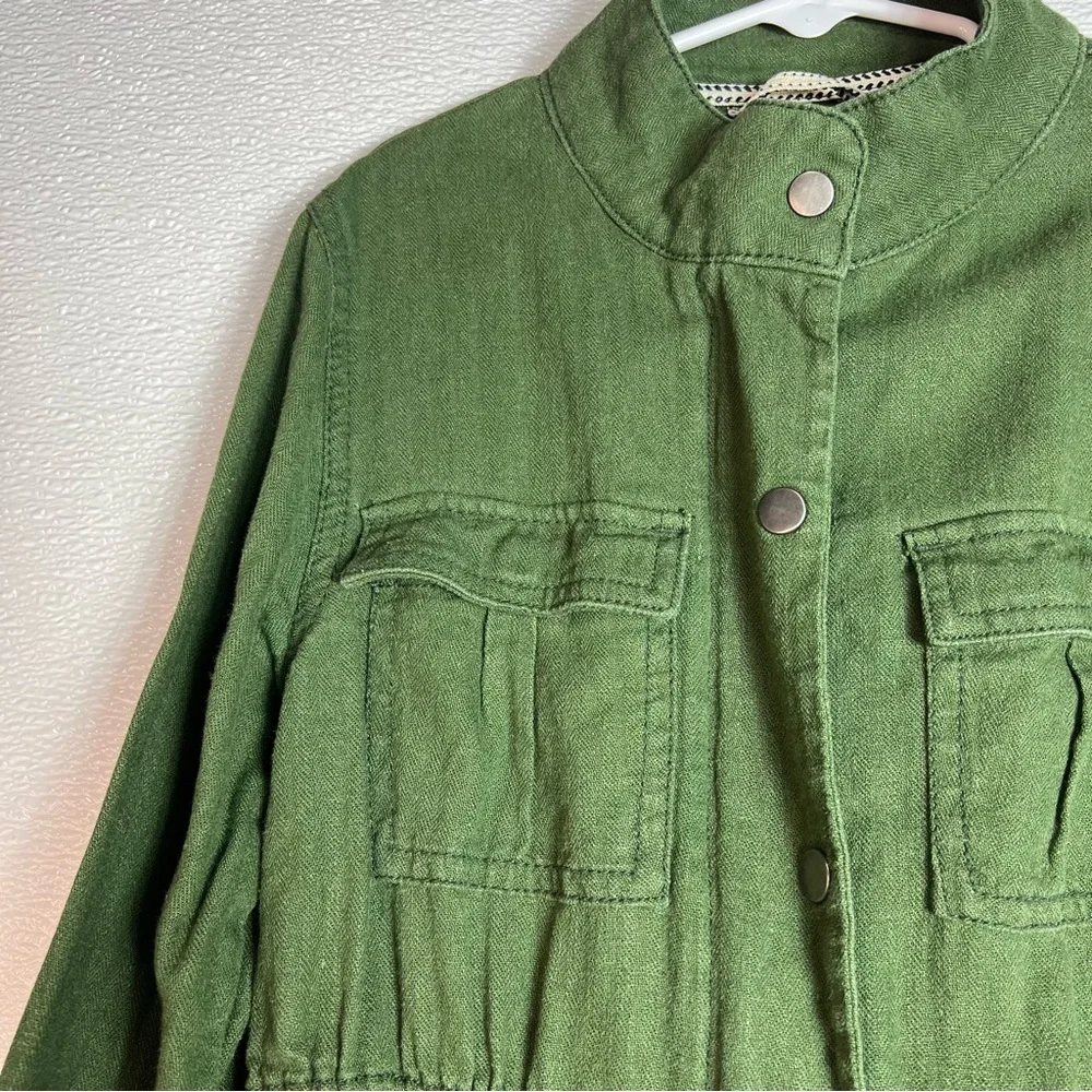 Old Navy Linen Blend Jacket Olive Green‎ with Pockets Girls Size M (8)
